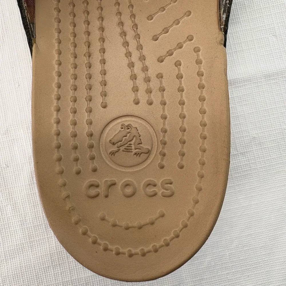 Crocs A-Leigh Leather Strappy Wedge Sandals Black Cork Heel Womens 9